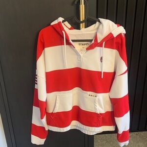 Iconic HBC stripes red and white hoodie in size Small